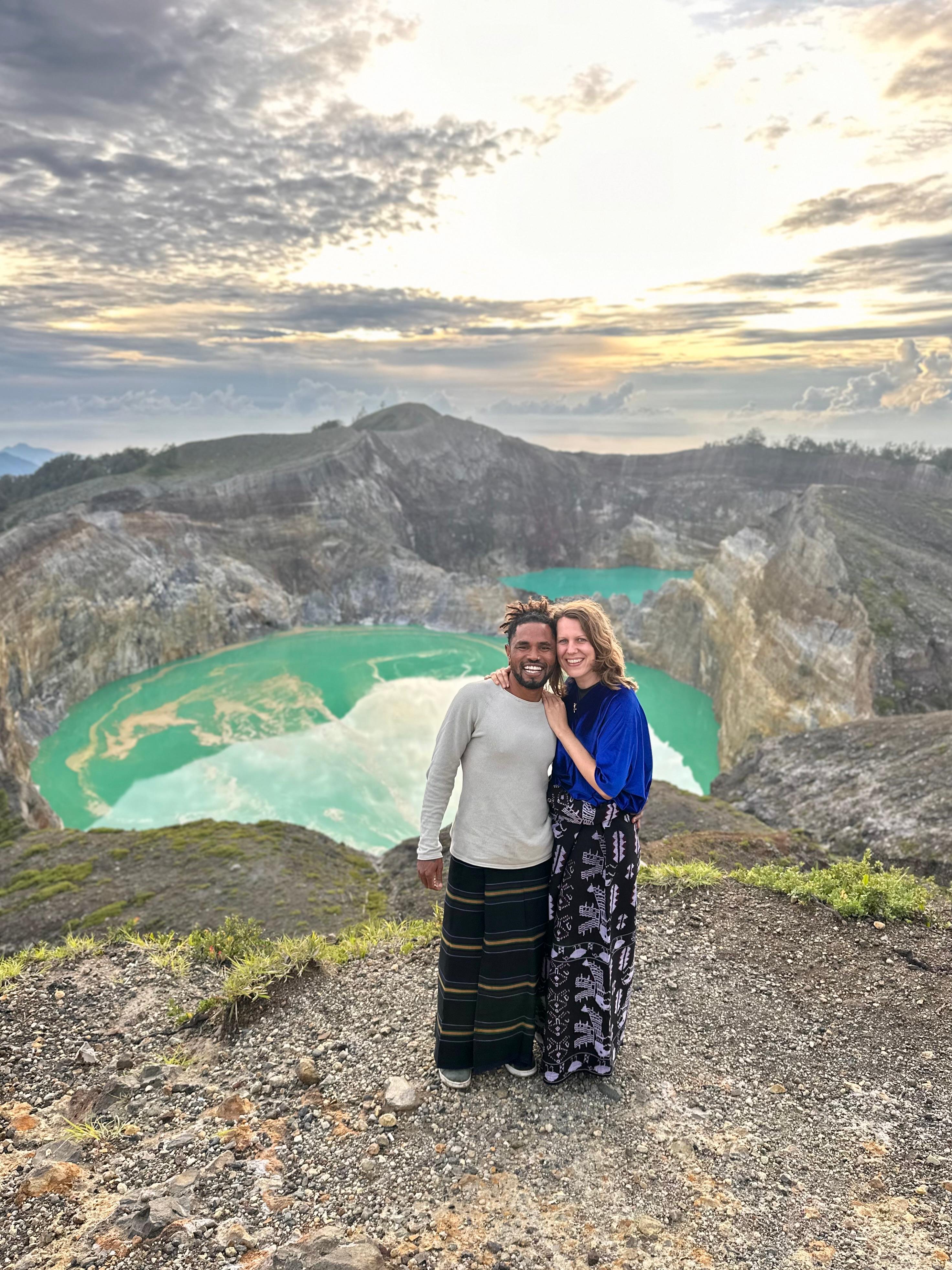 Lopez and Simone at the rim of Kelimutu, where Lopez proposed